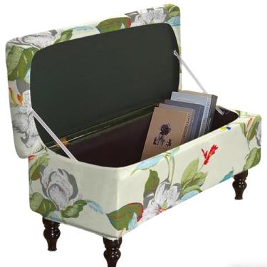 Imagem de GOSTADY Capas otomanas, capa elástica dobrável para móveis, capa retangular para banco com fundo elástico, tecido jacquard macio removível, lavável, média