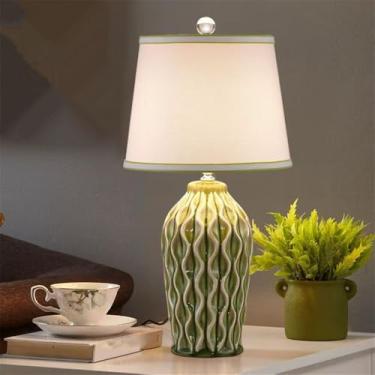 Imagem de Luminária de mesa contemporânea de cerâmica, estilo americano, luxuosa, com LED, para sala de estar, quarto, escritório, casa de campo, hotel ou mesa de cabeceira (Estilo 108D)