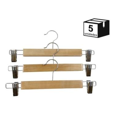 Imagem de 5 Unidades Cabides de Madeira com Presilha para Saia e Calça – Madeira Marfim, Gancho Cromado, Alta Resistência – Cabide Premium para Closet e Loja – Topen Home
