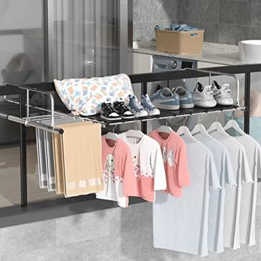 Imagem de Estante de secagem retrátil para varanda para uso interno, prateleira de secagem dobrável, prateleira de secagem de roupa de aço inoxidável para ambientes internos e externos, economiza espaço