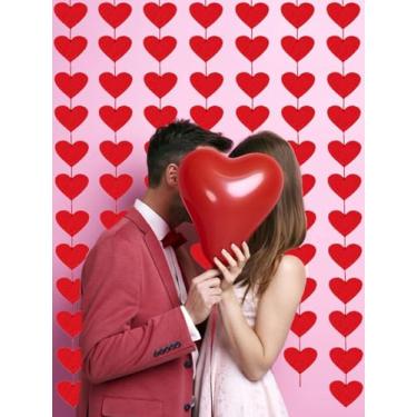 Imagem de Faixa de feltro de corações vermelhos para decoração de festa, flâmulas de amor de 1,8 m com dois lados, guirlanda, faixa de fundo para Dia dos Namorados, casamento, noivado, aniversário, festa de