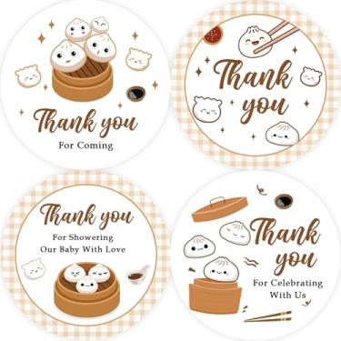 Imagem de 80 peças de adesivos de agradecimento de bebê bolinho de massa, adesivos redondos Little Dumpling Thank You, etiquetas redondas de alimentos chineses para aniversário/gênero revelar lembrancinhas de