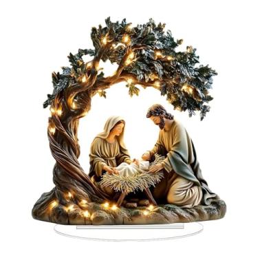 Imagem de Fxzqgnh Decoração 2D para O Nascimento de Jesus, Presépio em Acrílico, Estilo Rústico, com Base, Peça Central Atraente para Festas Na Sala de Estar, 17.6 Cm X 20 Cm
