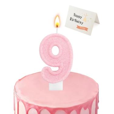 Imagem de Vela de aniversário rosa brilhante em formato de números (rosa brilhante, número 9)