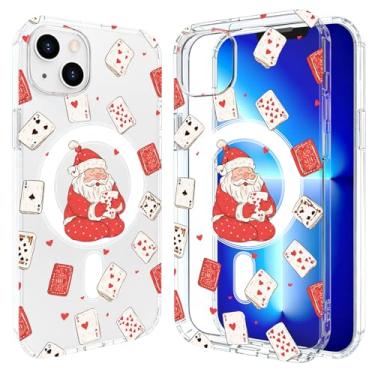 Imagem de LuGeKe Capa para iPhone 16, bonito pôquer de Papai Noel compatível com acessórios MagSafe, capa protetora de telefone transparente fina à prova de choque para mulheres