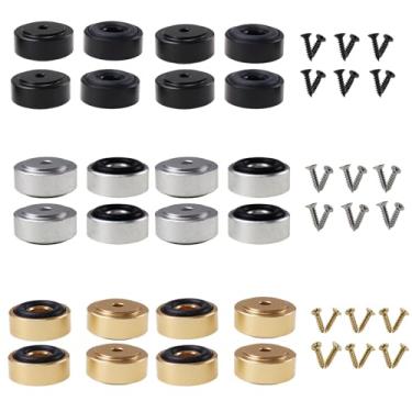 Imagem de Nihfien Pés de metal palete com parafusos, 13/40.6 cm L x 3/20.3 cm H blocos antiderrapantes para madeira, tábua de corte de bambu (conjunto de 24), (preto e dourado e prata)