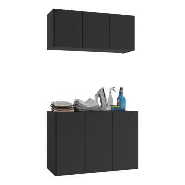 Imagem de Conjunto Lavanderia Suspenso Multiuso Armário Aéreo E Balcão Mp5049 Preto Preto