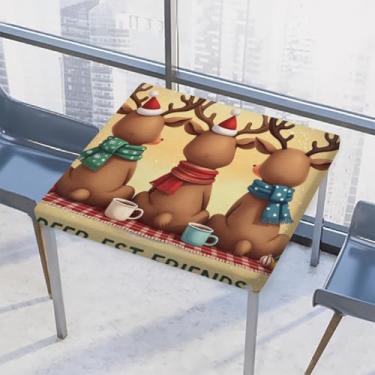 Imagem de hongjinglin Toalha de mesa quadrada para uso ao ar livre com borda elástica, toalha de mesa quadrada com rena limpável, toalha de mesa amarela para decoração de cozinha para mesas de 86 x 86 cm