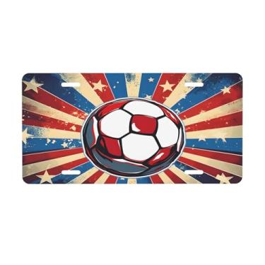 Imagem de Placa de licença retrô esportiva de futebol para frente do carro placas de carro alumínio metal adequado para caminhão placa de porta de carro bar café acessórios automotivos para homens mulheres 15 x