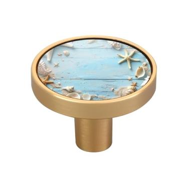 Imagem de Blueangle Pacote com 4 puxadores de armário de madeira azuis 3,5 cm Puxadores de gaveta redondos para cômoda e armários de cozinha (119)