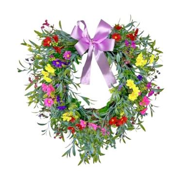 Imagem de Fancyes Guirlanda em forma de coração, guirlanda para porta de entrada, aro floral, de gipsófila suspensa com laço para ou casa, Roxo Claro