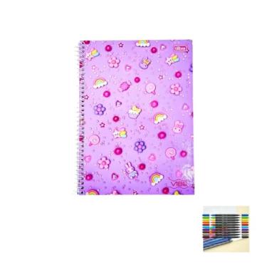 Imagem de Kit Caderno Universitário Vibe Feminino 10M 160F Tilibra + Caneta Esferográfica Spiro + Marcador Artístico Brush Dual Tip