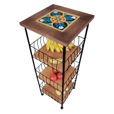 Imagem de Fruteira de chão 3 Cestos Organizadora Porta Filtro Ferro com Pintura Eletrostática Anti Ferrugem e Madeira Maciça Para 150kg (S01)