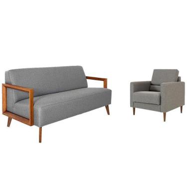 Imagem de Jogo de Sofá com Poltrona Decorativa Herval Hub, Linho, Chumbo/Grafite