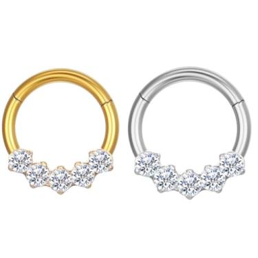 Imagem de Piercing Septo Helix Conch Argola Titânio Pvd 5 Zircônia Cravejada 1.2x8 (Dourado)