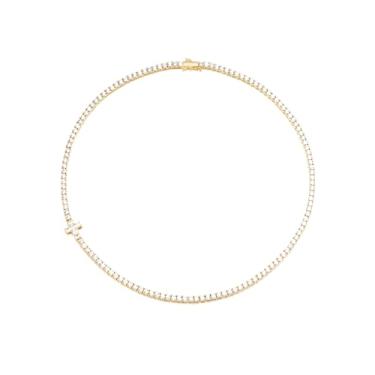 Imagem de BREN Colares de tênis femininos - Colar de cruz banhada a ouro - Colar de tênis de zircônia cúbica AAAAA de 3,0 mm para mulheres e homens, 40,6 a 50,8 cm, 18 inch, Latão, Zircônia cúbica