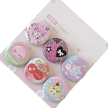 Imagem de 6 peças de alfinetes de desenho animado mini alfinetes de acrílico botão bonito crachá DIY decorativo para mulheres homens mochila roupas bolsas moletons chapéus jaquetas, Small, Metal, Sem Pedra