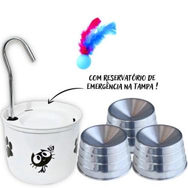Imagem de Bebedouro Branco Para Gato com 3 Comedouros Ergonômico - DM SOLUÇÕES