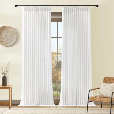 Imagem de Cortinas brancas longas de 250 cm cortina plissada para sala de estar, filtragem de luz do chão ao teto, cortinas plissadas, texturizadas, grossas semitransparentes, com ganchos para quarto, sala de
