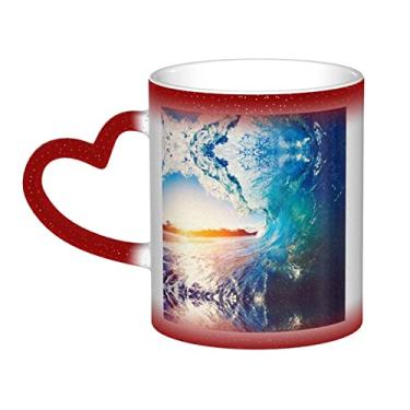 Imagem de Sunset Sea Surfing Seascape Fun Coffee Cup, Magic Heat Sensitive Color Changing Ceramic Cup 12 Oz, para café/chá/leite/cacau, para adolescente/aniversário/festival/presentes