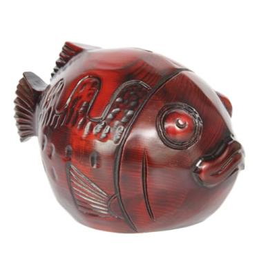 Imagem de Cofrinho de peixe esculpido em madeira, ornamento artesanal de poupança de moedas para decoração de casa e armazenamento de dinheiro (G)