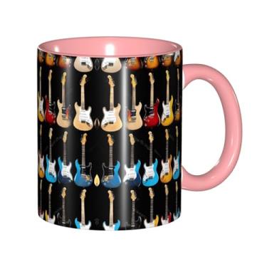 Imagem de Zeraoke Caneca de café criativa com estampa de guitarra artística, personalizada, presente para família, tamanho de 325 ml, unissex