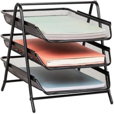 Imagem de Organizador de papel, tres bandejas, escritorio, documentos, mesa, compacto, duravel, preto, organizado.