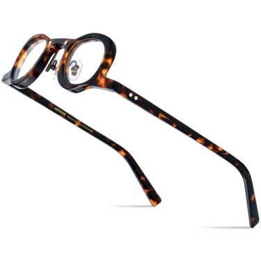 Imagem de HEPIDEM Armação de óculos de acetato masculino, óculos ópticos redondos femininos vintage retrô 9153, N9175 Leopardo, 39-28-145