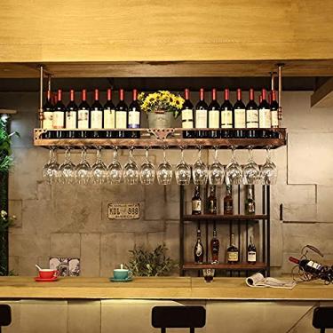 Imagem de Prateleiras de vinho, suporte de garrafa de vinho pendurado no teto, altura ajustável, suporte de taça de vinho de ferro de metal, prateleira de taça, para restaurantes
