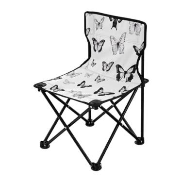 Imagem de Wassud Cadeira de acampamento, leve, portátil, borboletas, cadeira dobrável ao ar livre, tecido Oxford, cadeira de praia para jardim, praia, pesca