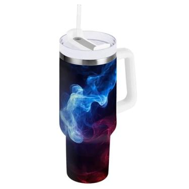 Imagem de STAYTOP Copo de gelo e fogo de 850 g com tampa e palha, copo isolado de aço inoxidável durável à prova de vazamento com alça, garrafas de água à prova de derramamento para viagens