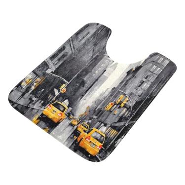 Imagem de Burbuja Tapete de banheiro Street Scene, tapete de banho macio absorvente de pelúcia, base antiderrapante para piso de banheiro, oval em forma de U