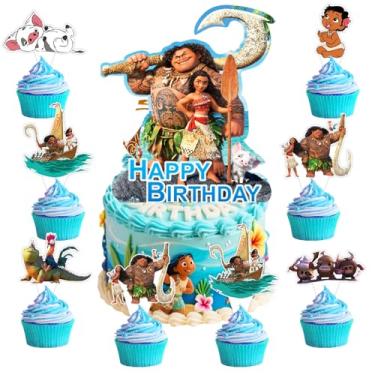 Imagem de 25 Piece Moana Birthday Party Cake Toppers Decorations, Birthday Party Cake Decorations Set for Kids, Perfect for Boys Girls Cartoon Birthday Baby Shower Party Supplies