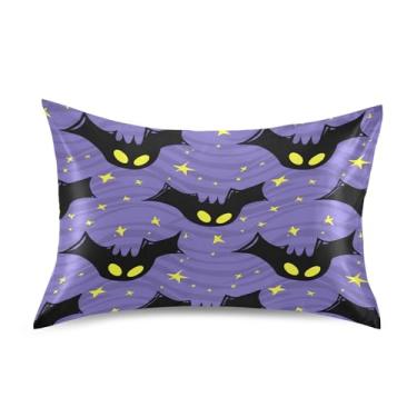 Imagem de xigua Capa de almofada de cetim voando morcegos pretos para cabelo e pele lavável na máquina almofada de cetim antiderrapante refrescante capa de cama queen com fecho de envelope, 50,8 cm x 76,2 cm