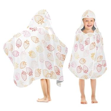 Imagem de Burbuja Toalha de banho com capuz Strawberry Outlines para crianças, toalha de praia de pelúcia macia absorvente para meninas e meninos 3-10 anos, 61 x 127 cm
