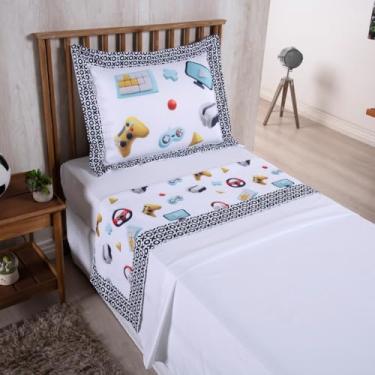 Imagem de Jogo de Lençol 3 Peças Completo Solteiro, Estampa Digital, 300 Fios, 100% Poliéster, com Elástico, Toque Suave, Cores Vibrantes, para Cama Solteiro (Jogos)