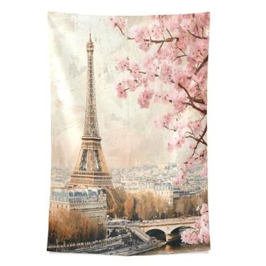Imagem de STAYTOP Tapeçaria Torre Eiffel Cerejeira Tapeçarias para Decoração de Casa Dormitório Sala de Estar Quarto Tapete de Parede (60×40in)