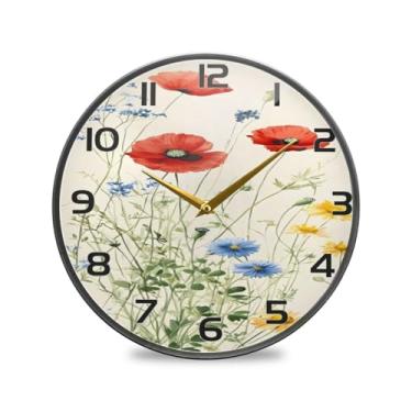 Imagem de YETTASBIN Relógio de parede vintage de acrílico de flores silvestres - Silencioso, sem tique-taque, operado por bateria, relógio redondo decorativo criativo para cozinha, sala de estar, banheiro