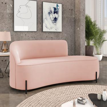 Imagem de Sofá 3 Lugares Orgânico 180cm Pé Ferro Preto Morgan Veludo Rosê D03 - D'Rossi