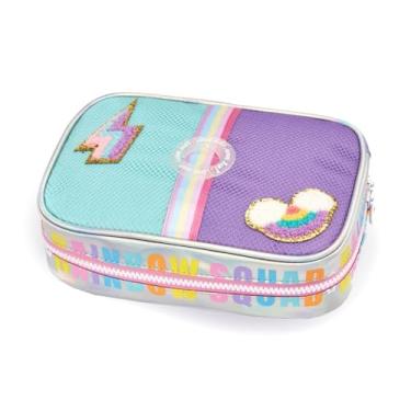 Imagem de Estojo Escolar Lápis Caneta Gel Rainbow Holográfico Box Organizador Divisória Moderno Adolescente