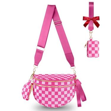 Imagem de Bolsa transversal feminina moderna, pochete grande, bolsa de cinto, bolsa quadriculada, carteiras, bolsas de ombro modernas, Rosa quadriculada, One Size, Presentes finos
