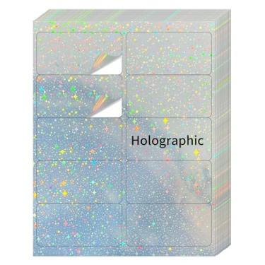 Imagem de YEGAWEN Adesivos de etiquetas de envio, 5 x 10 cm, etiquetas holográficas para impressão a laser/jato de tinta - estrela holográfica fosca - 20 folhas