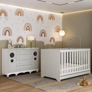 Imagem de Berço Americano 3 Em 1 Com Cômoda 2 Portas 4 Gavetas Suspiro Multimóveis MP4714 Branco-off White