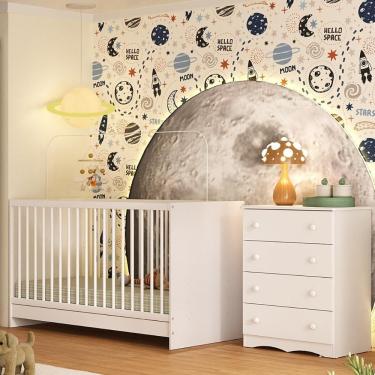 Imagem de Berço 3 Em 1 Para Colchão 130x60cm Com Cômoda 4 Gavetas Serena Multimóveis MP4745 Branco
