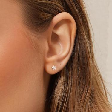 Imagem de Brincos de costas planas para mulheres, brincos com costas planas, banhado a ouro 14 K, brincos de zircônia cúbica com costas planas, standard, Aço inoxidável, Sem pedra preciosa