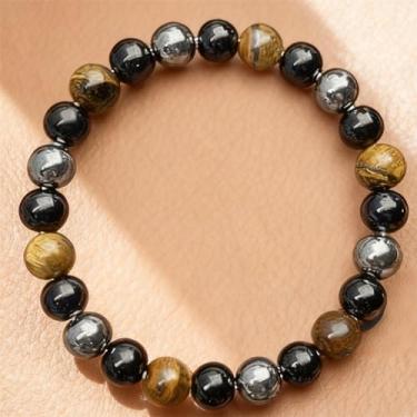 Imagem de Pulseiras elásticas com contas para mulheres e homens, pulseira de proteção tripla com olho de tigre e hematita obsidiana preta, joia feita à mão, One Size, Pedra, Sem Pedra Preciosa