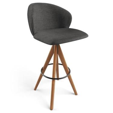 Imagem de Banqueta Alta Giratória Bar Cozinha Sala de Jantar Bar Mia L02 Linho Cinza Escuro - Lyam Decor