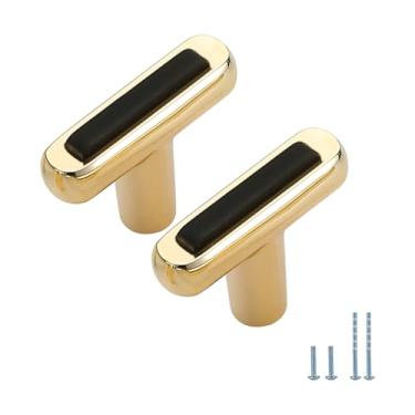 Imagem de Evionlin Pacote com 4 puxadores de armário dourado preto esquema de cores puxadores e puxadores de gaveta para cômoda de cozinha