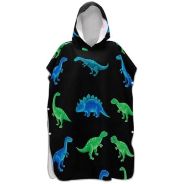 Imagem de Joisal Poncho de surfe trocador de roupão adulto praia moletom toalha floral leve azul verde neon dinossauros preto unissex adulto poncho com capuz