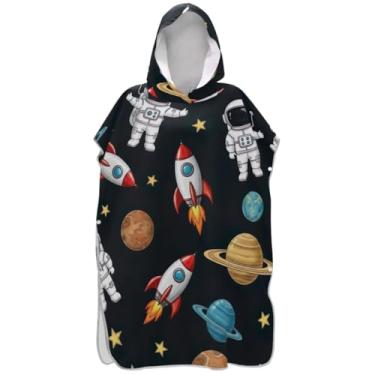 Imagem de Joisal Lindo poncho de surfe planetas astronauta preto para adultos trocador com capuz toalha de praia estampado unissex poncho adulto com capuz